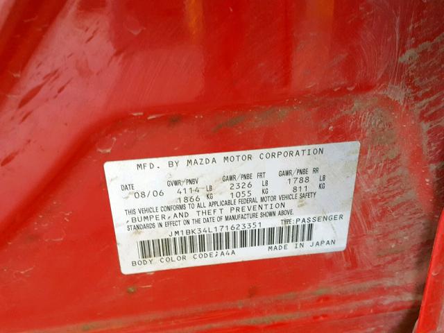 JM1BK34L171623351 - 2007 MAZDA SPEED 3 RED photo 10