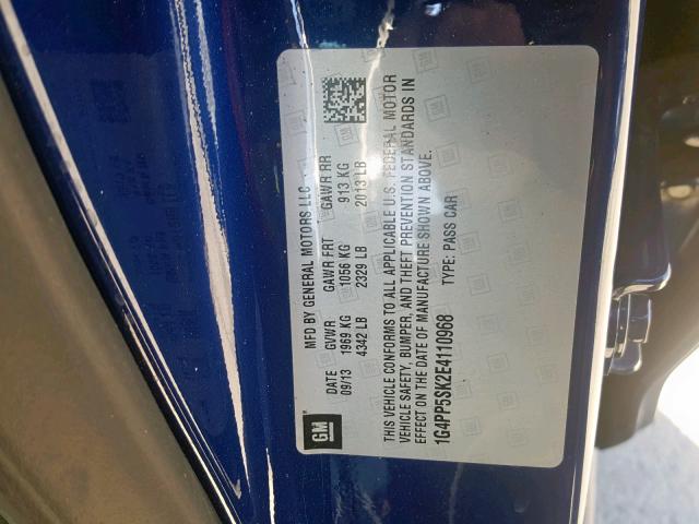 1G4PP5SK2E4110968 - 2014 BUICK VERANO BLUE photo 10