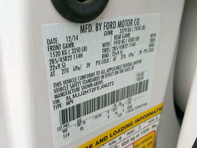 5LMJJ2HT2FEJ06272 - 2015 LINCOLN NAVIGATOR Biały zdjęcie 10