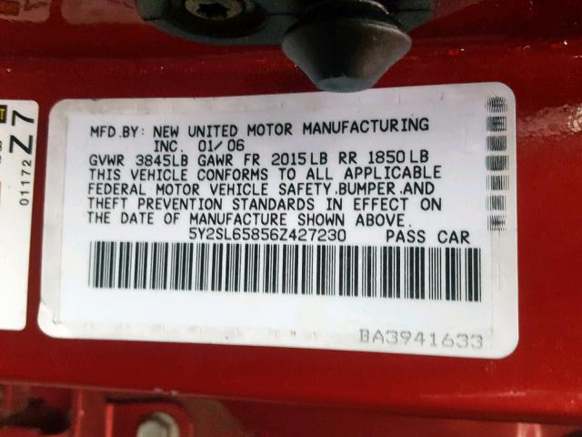 5Y2SL65856Z427230 - 2006 PONTIAC VIBE RED photo 10