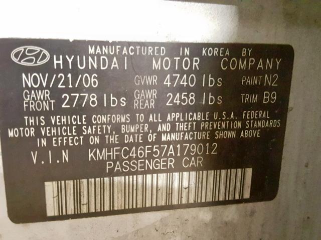 KMHFC46F57A179012 - 2007 HYUNDAI AZERA SE WHITE photo 10