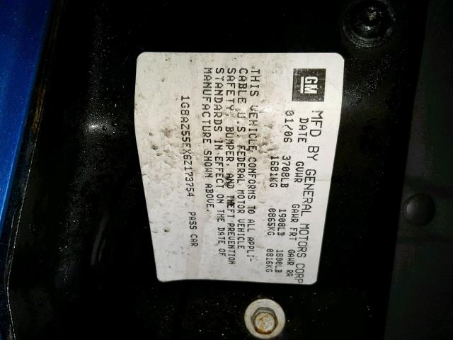 1G8AZ55FX6Z173754 - 2006 SATURN ION LEVEL BLUE photo 10