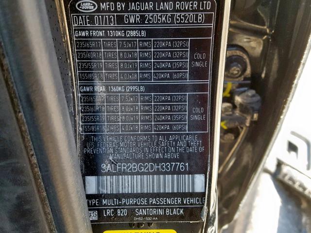 SALFR2BG2DH337761 - 2013 LAND ROVER LR2 HSE BLACK photo 10