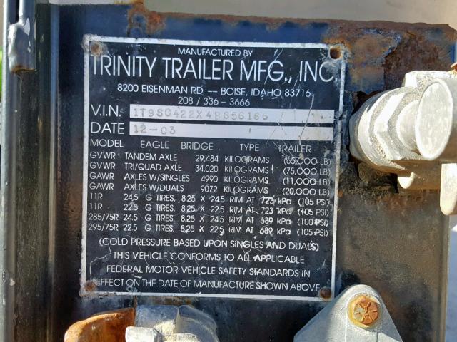 1T9SC422X4B656166 - 2004 TRIN TRAILER SILVER photo 10