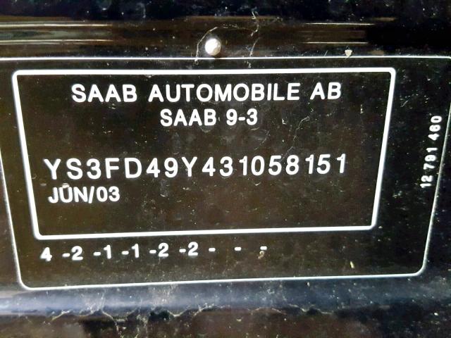 YS3FD49Y431058151 - 2003 SAAB 9-3 ARC BLUE photo 10