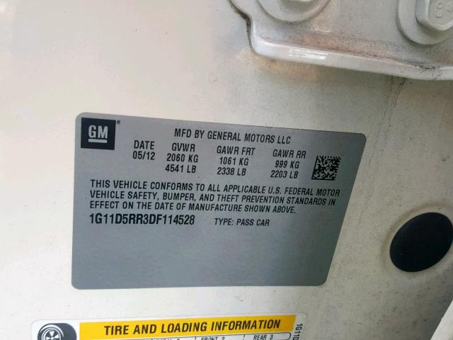 1G11D5RR3DF114528 - 2013 CHEVROLET MALIBU 1LT 白色 照片 10