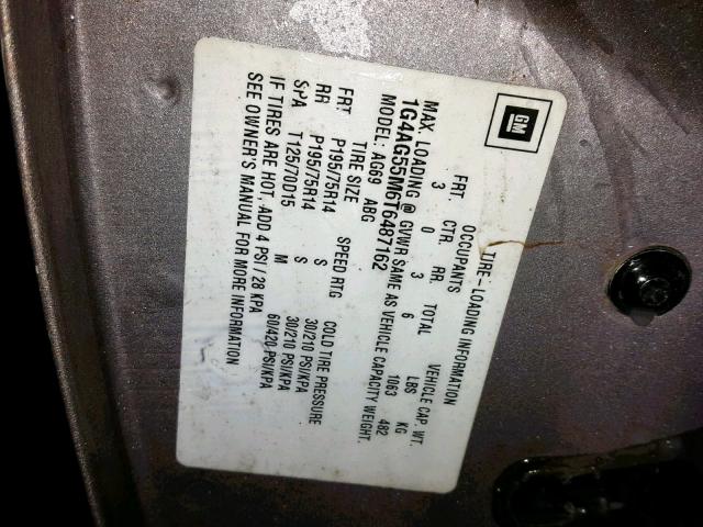 1G4AG55M6T6487162 - 1996 BUICK CENTURY SP GRAY photo 10