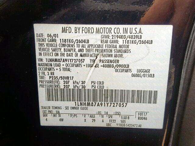 1LNHM87A91Y727057 - 2001 LINCOLN LS BLACK photo 10