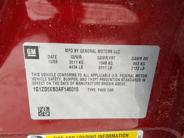 1G1ZD5EB3AF146015 - 2010 CHEVROLET MALIBU 2LT RED photo 10