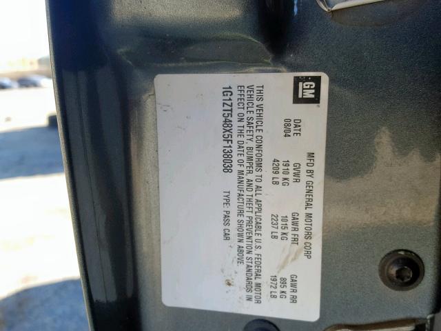 1G1ZT548X5F138038 - 2005 CHEVROLET MALIBU LS CHARCOAL photo 10