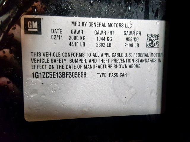 1G1ZC5E13BF305868 - 2011 CHEVROLET MALIBU 1LT BLACK photo 10