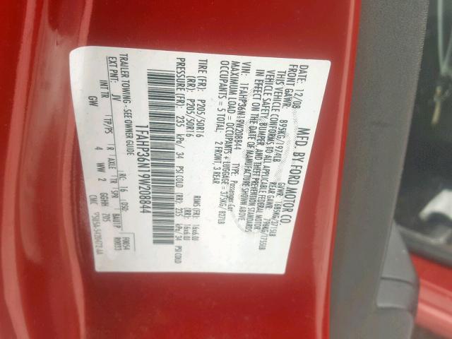 1FAHP36N19W208844 - 2009 FORD FOCUS SES RED photo 10