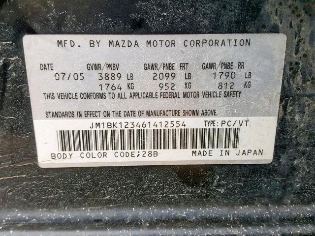 JM1BK123461412554 - 2006 MAZDA 3 S BLACK photo 10