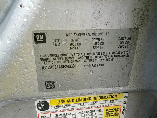 1G1ZA5E14BF243581 - 2011 CHEVROLET MALIBU LS SILVER photo 10