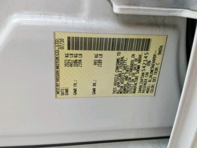 1N4BL2AP3AN542145 - 2010 NISSAN ALTIMA SR WHITE photo 10