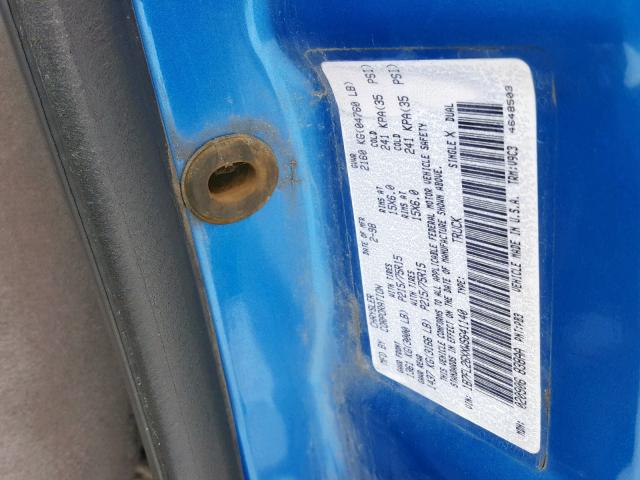 1B7FL26XXWS641140 - 1998 DODGE DAKOTA BLUE photo 10