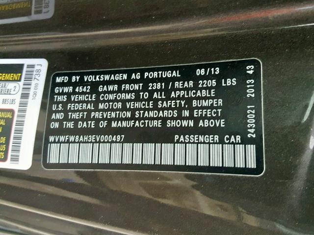 WVWFW8AH3EV000497 - 2014 VOLKSWAGEN EOS LUX 棕色 照片 10