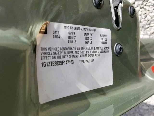 1G1ZT528X5F147163 - 2005 CHEVROLET MALIBU LS GREEN photo 10