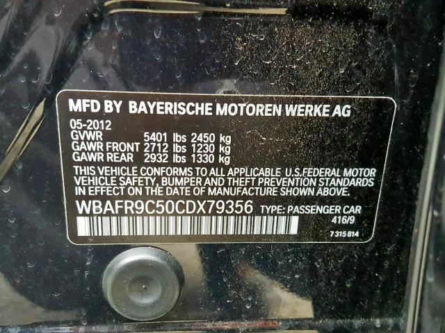 WBAFR9C50CDX79356 - 2012 BMW 550 I BLUE photo 10