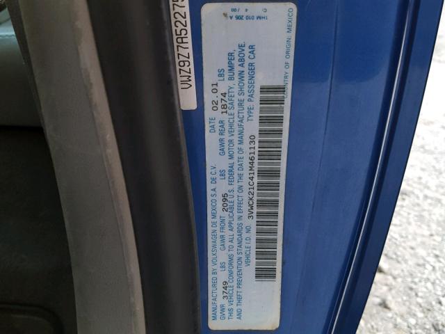 3VWCK21C41M461130 - 2001 VOLKSWAGEN NEW BEETLE Blau Foto 10