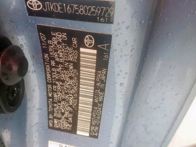 JTKDE167580259729 - 2008 TOYOTA SCION BLUE photo 10