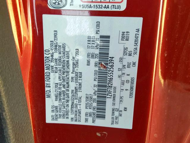 1ZVFT82H655256394 - 2005 FORD MUSTANG GT RED photo 10