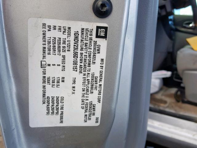 1GNDV23L66D106157 - 2006 CHEVROLET UPLANDER L Gümüş foto 10