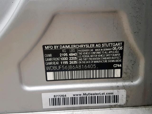 WDBUF56J86A816405 - 2006 MERCEDES-BENZ E 350 SILVER photo 10