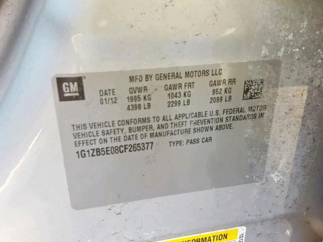 1G1ZB5E08CF265377 - 2012 CHEVROLET MALIBU LS 银色 照片 10