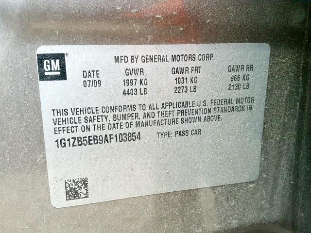 1G1ZB5EB9AF103854 - 2010 CHEVROLET MALIBU LS BROWN photo 10