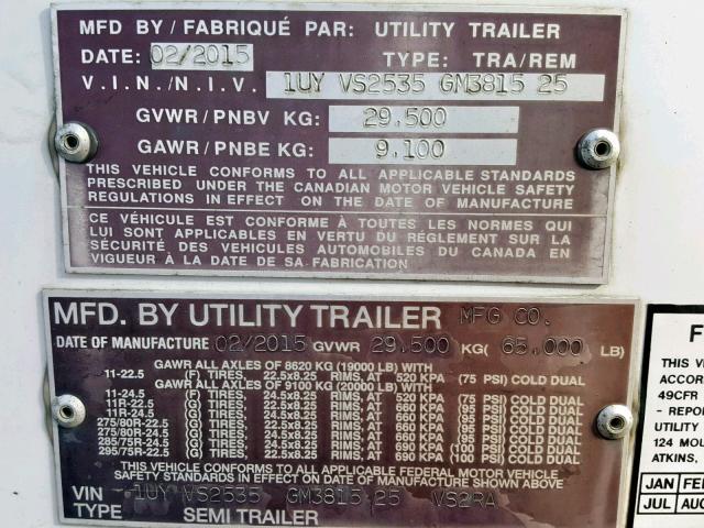 1UYVS2535GM381525 - 2016 UTILITY TRAILER WHITE photo 10