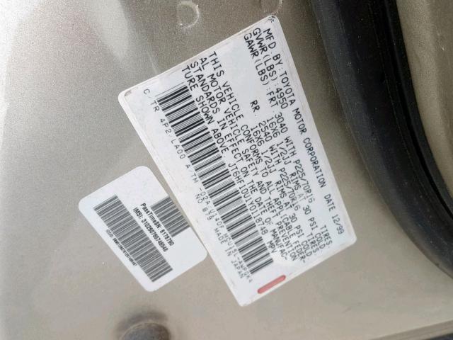 JT6HF10U1Y0118748 - 2000 LEXUS RX 300 GOLD photo 10