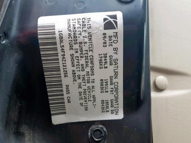 1G8AL54F94Z121256 - 2004 SATURN ION LEVEL BLACK photo 10
