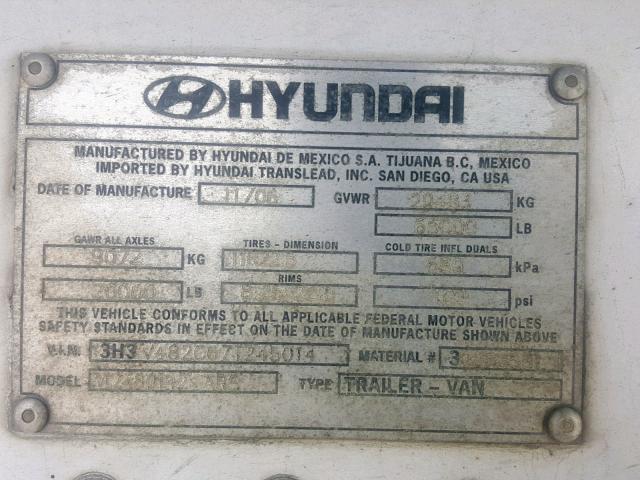 3H3V482C67T245014 - 2007 HYUNDAI REEFER WHITE photo 10