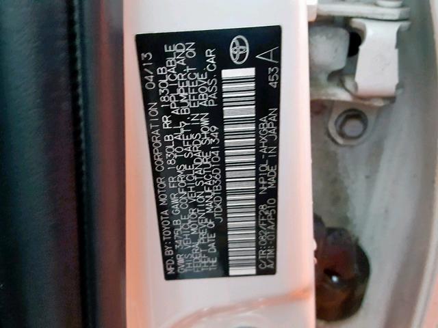 JTDKDTB36D1041349 - 2013 TOYOTA PRIUS C WHITE photo 10