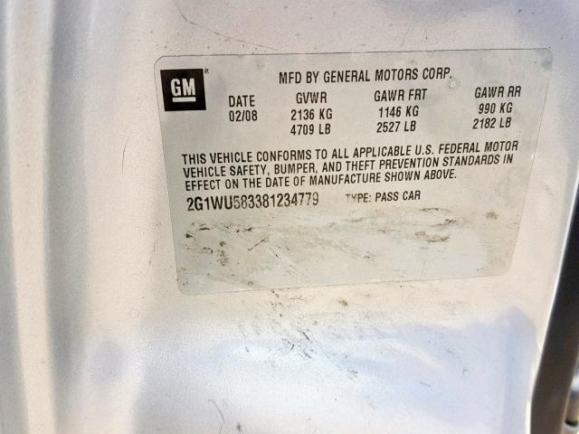 2G1WU583381234779 - 2008 CHEVROLET IMPALA LTZ SILVER photo 10