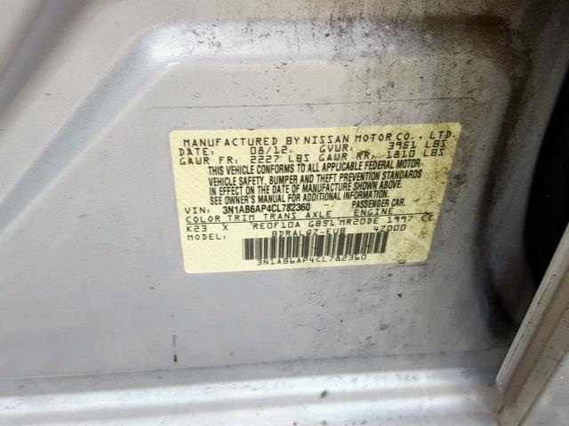 3N1AB6AP4CL782360 - 2012 NISSAN SENTRA 2.0 SILVER photo 10