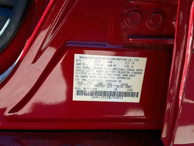 1N4CL21E18C154615 - 2008 NISSAN ALTIMA HYB RED photo 10