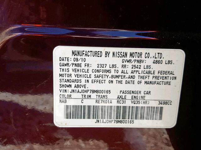 JN1AJ0HP7BM800165 - 2011 INFINITI EX35 BASE BURGUNDY photo 10