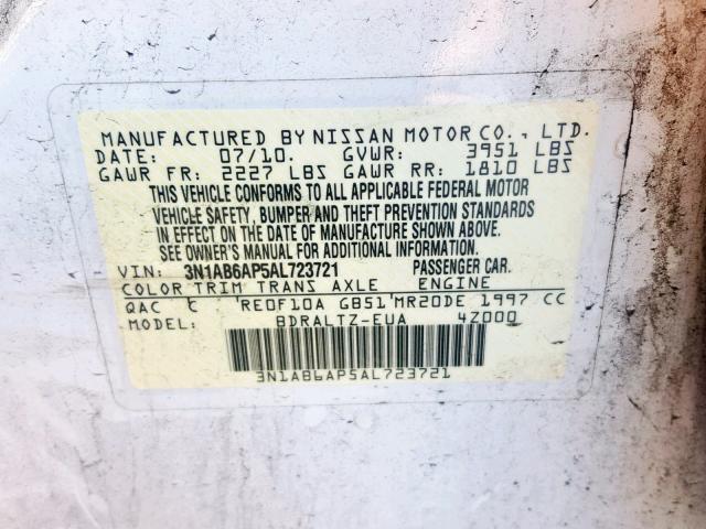 3N1AB6AP5AL723721 - 2010 NISSAN SENTRA 2.0 WHITE photo 10