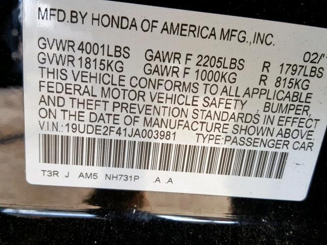 19UDE2F41JA003981 - 2018 ACURA ILX SPECIA BLACK photo 10