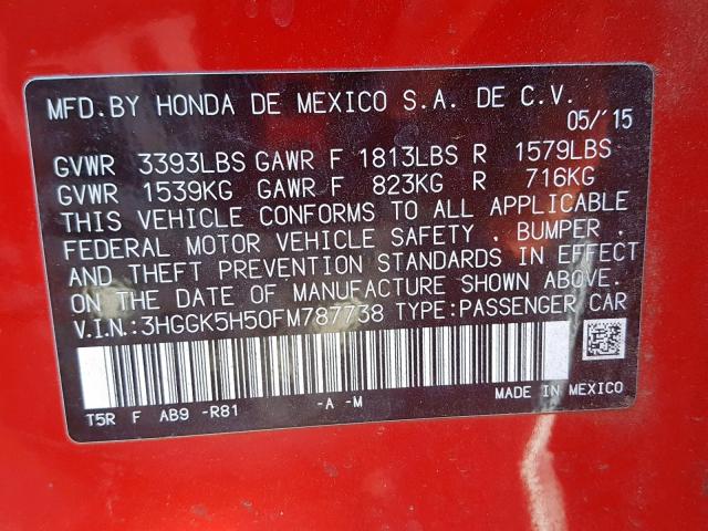 3HGGK5H50FM787738 - 2015 HONDA FIT LX RED photo 10