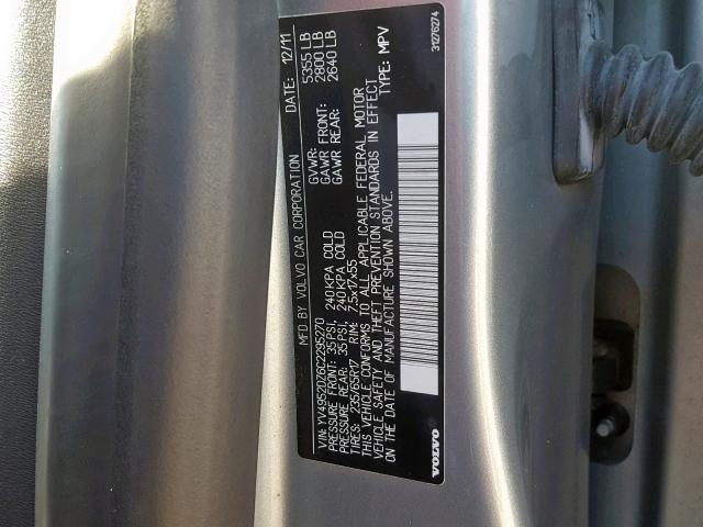 YV4952DZ6C2295270 - 2012 VOLVO XC60 3.2 SILVER photo 10