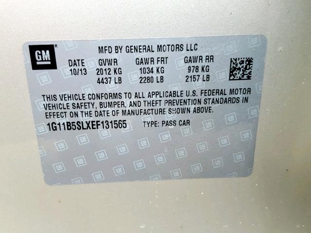 1G11B5SLXEF131565 - 2014 CHEVROLET MALIBU LS SILVER photo 10