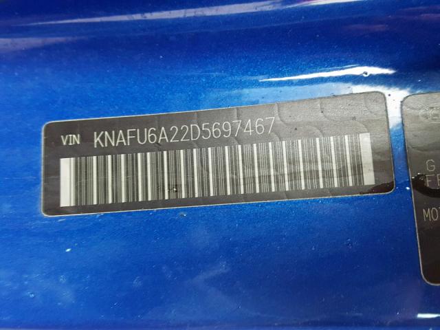 KNAFU6A22D5697467 - 2013 KIA FORTE EX BLUE photo 10