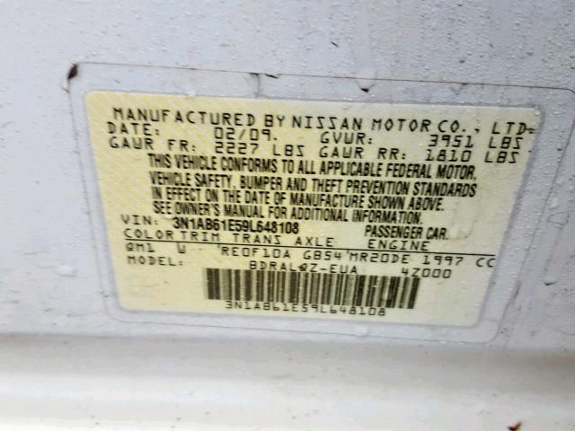 3N1AB61E59L648108 - 2009 NISSAN SENTRA 2.0 WHITE photo 10