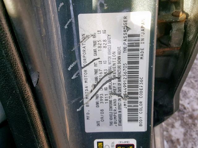 JM1BK344991236705 - 2009 MAZDA 3 S BLACK photo 10