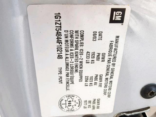 1G1ZT54844F102148 - 2004 CHEVROLET MALIBU LS SILVER photo 10