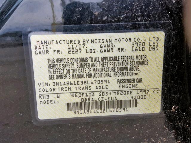 3N1AB61E38L670591 - 2008 NISSAN SENTRA 2.0 BLACK photo 10