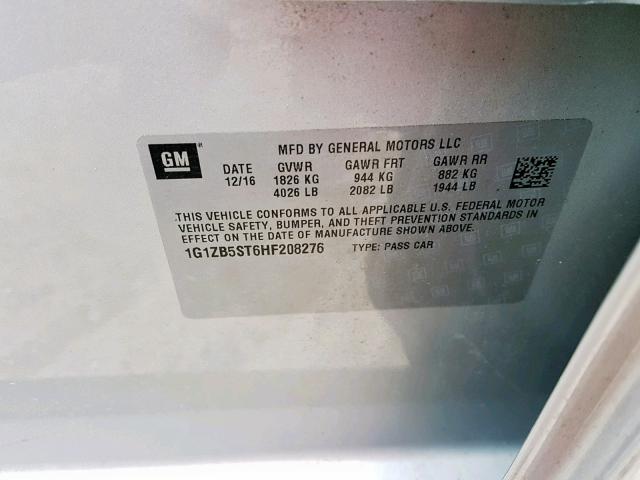 1G1ZB5ST6HF208276 - 2017 CHEVROLET MALIBU LS SILVER photo 10